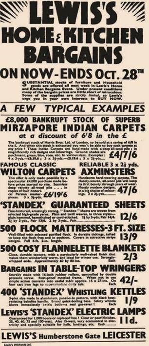 1939 Lewis's Leicester Ad Lincoln Rutland and Stamford Mercury 20 Oct BNA - MBA